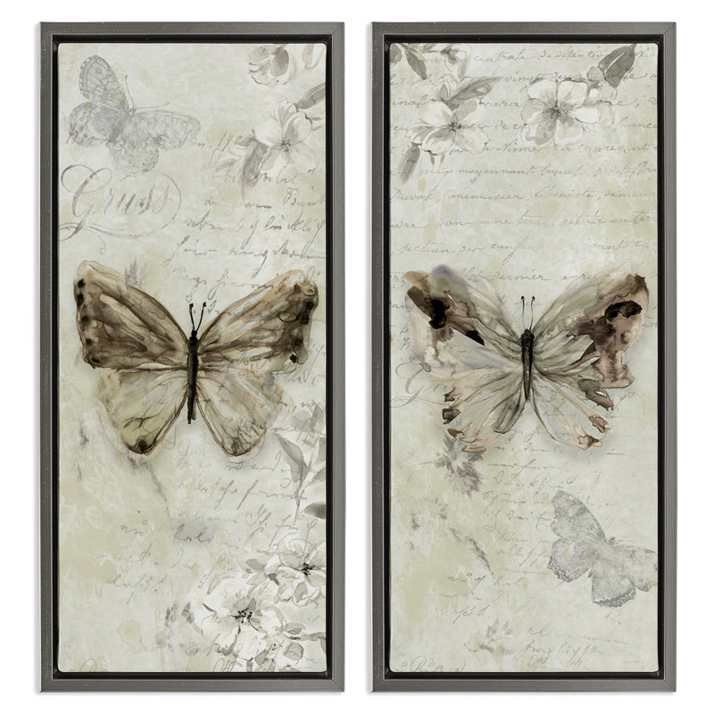 «Vintage Butterfly Scrapbook Page 2 Pc» par Carol Robinson, H 25 po x l 11 po, Cadre flottant gris lustré