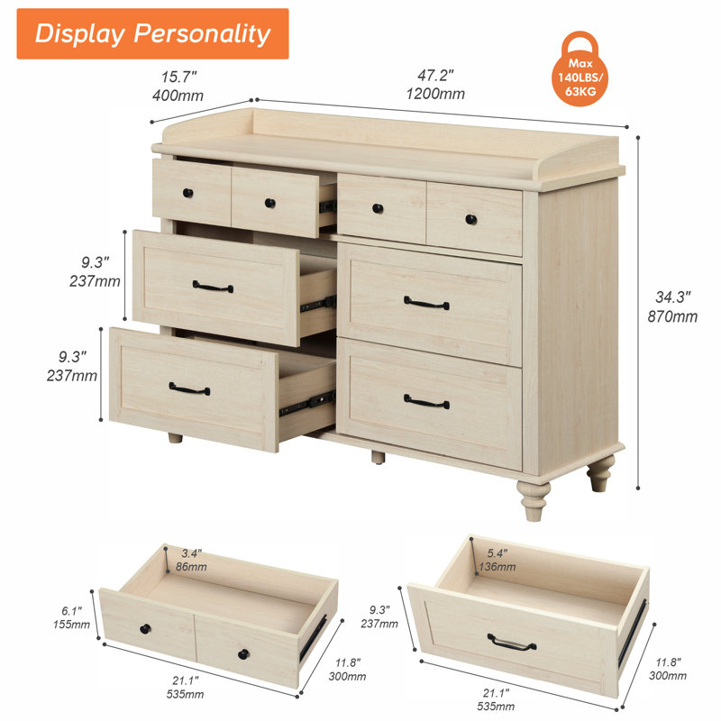 Allyssa 47.2'' W 6 - Drawer Dresser, Beige