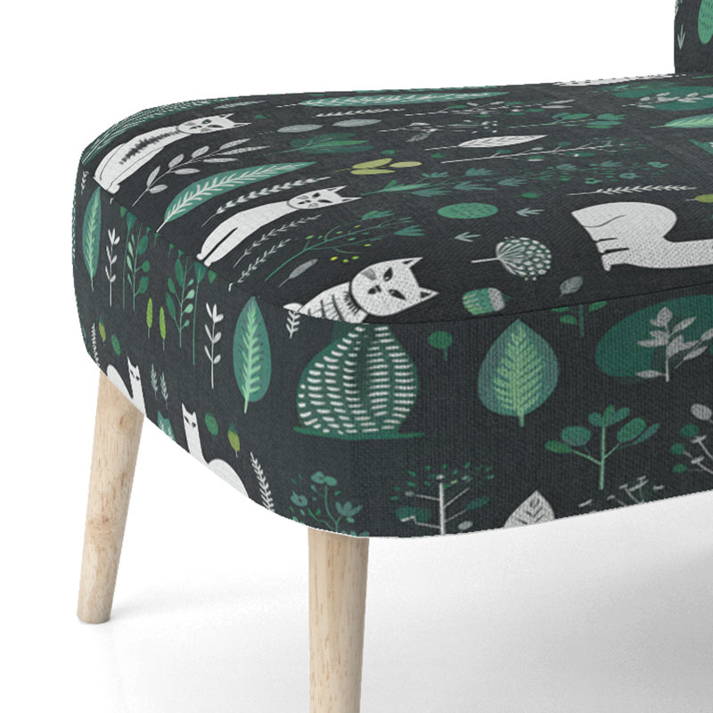 Chaise d'appoint décontractée rembourrée Minimalist Forest Animal, Vert/blanc