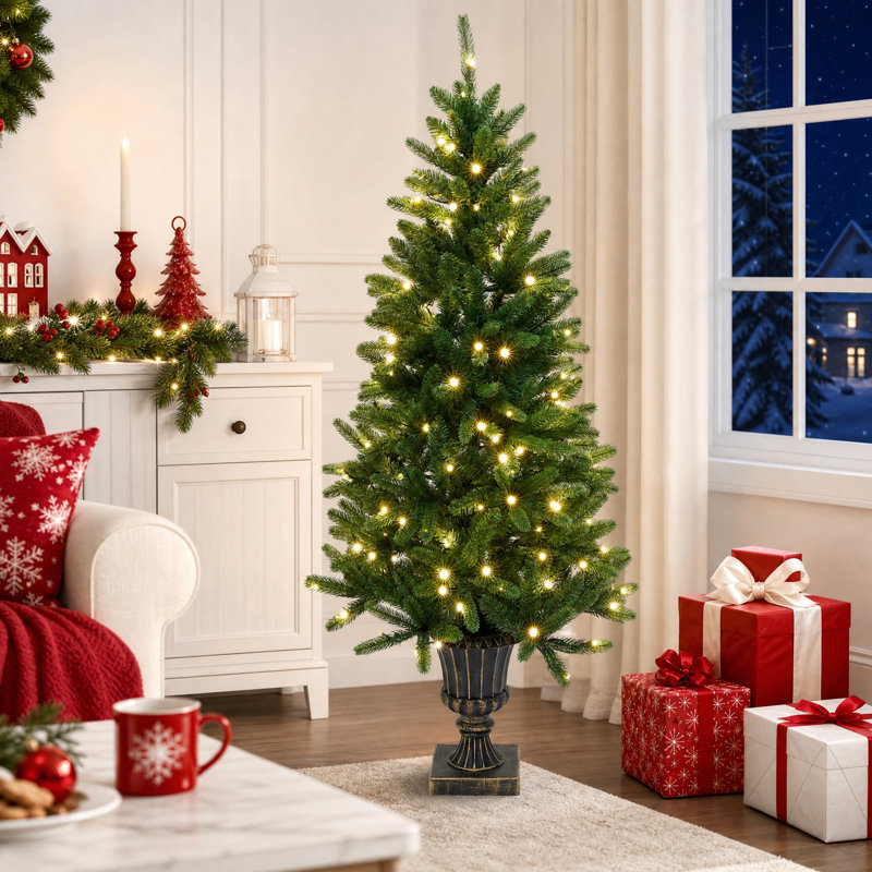 Sapin de Noël artificiel Luxe de 1,5 m dans un pot en bronze rustique