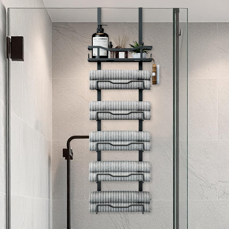 Rangement à 6 niveaux pour serviettes de bain, Noir