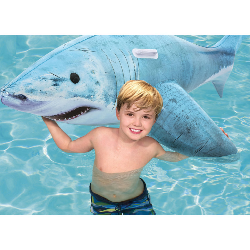 H2OGO! Realistic Shark Ride-On - Blue 72" x 40", Inflatable Ocean Animal Pool Float