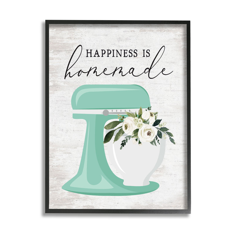 «Happiness Is Handmade Expression on Wood» par impression en lettres et en lignes, Giclée encadrée noir minuit