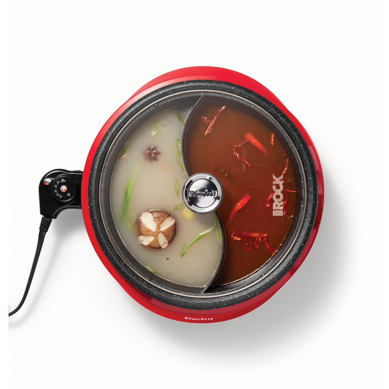 Starfrit Red Dual-Sided Electric Hot Pot with Glass Lid