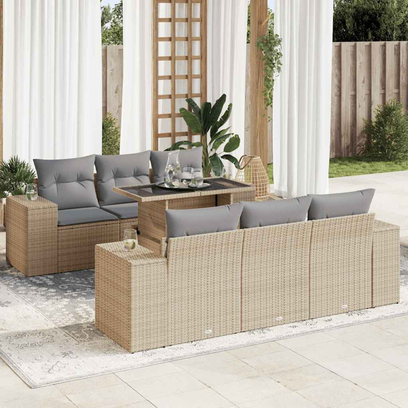  Ensemble de canapé de jardin en rotin PE beige 7 pièces matériaux résistants à l'eau