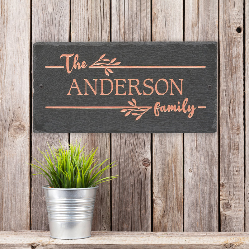 Linette 1-Line Personalized Etched Wall Slate Sign, Copper, Yes