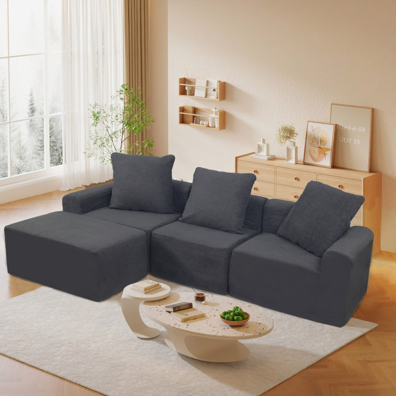3 - Seat Sectional In Convertible Modular Design, American Style, Antique Grey, Medium Firm Seat, Velvet Main Material, Microfiber Fabric, Us Foam, Stain Machine Washable Covers Design Popular