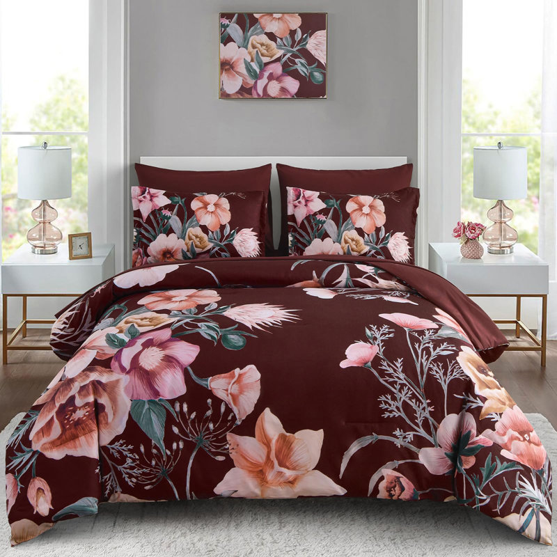 Ensemble de literie 7 pièces avec ensemble de literie toutes saisons en microfibre de coton doux Seersucker, Bourgogne