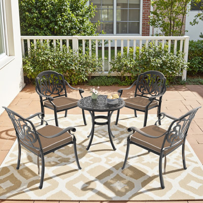 5-Piece Round Table Outdoor Cast Aluminum Dining Set, A Patio and Terrace Essential