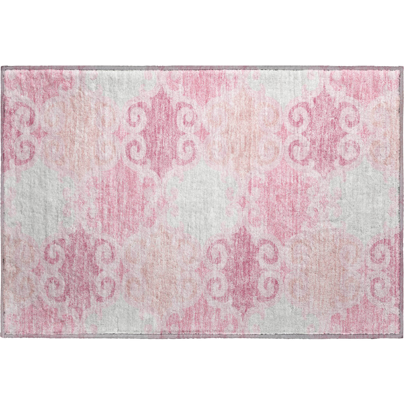 Premium Machine Washable Prisco Pink Rug, Rectangle 1'8" x 2'6"