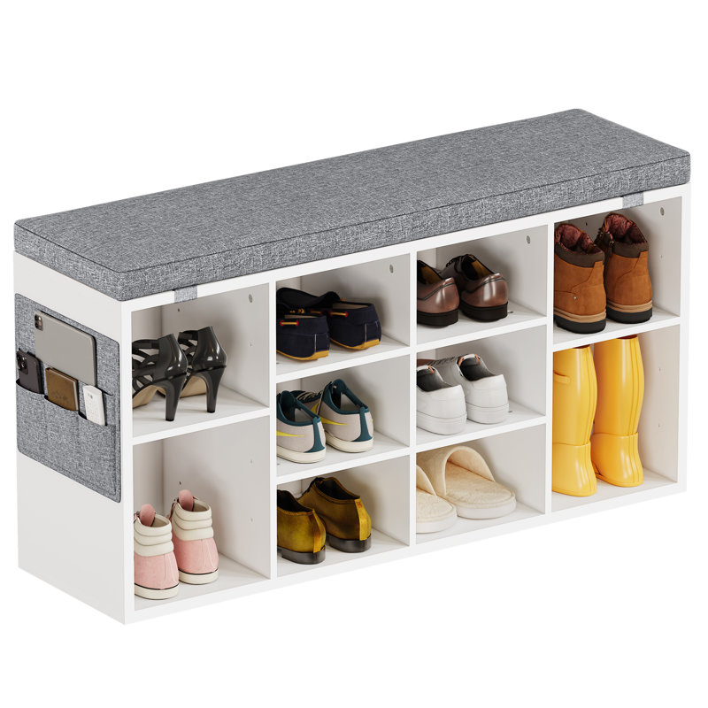 Nikhia Linen Upholstered Storage Bench, White