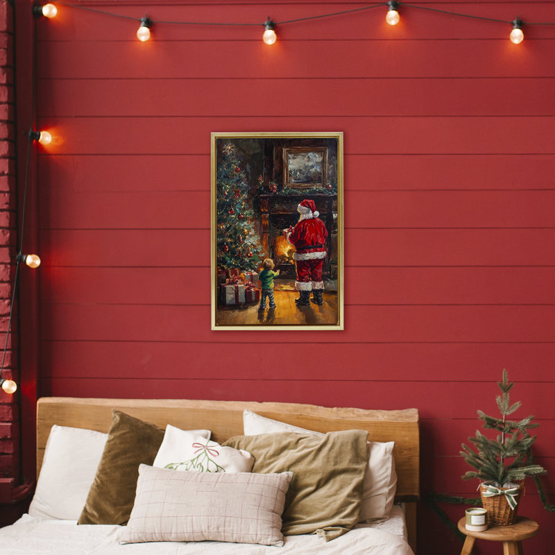 Cadre flottant Père Noël et enfant par le foyer, design par Sara Culpepper, H 31 po x l 21 po, Cadre flottant métallique doré
