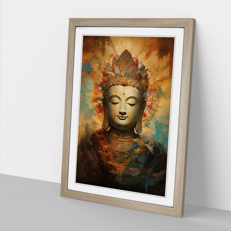 Buddha Modern Art - Framed Print, 34cm H x 25cm W x 2cm D, Oak Framed