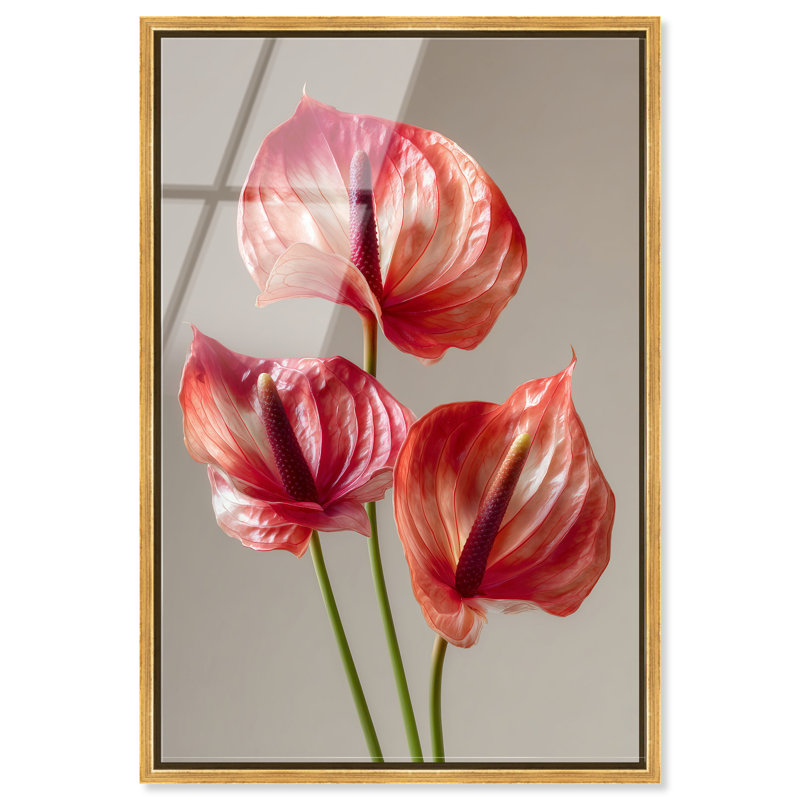 Crimson Silk Veins II High-Gloss Frameless Acrylic Glass Wall Art Floral & Botanical Print by Oliver Gal, Ready to Hang, 10 x 15