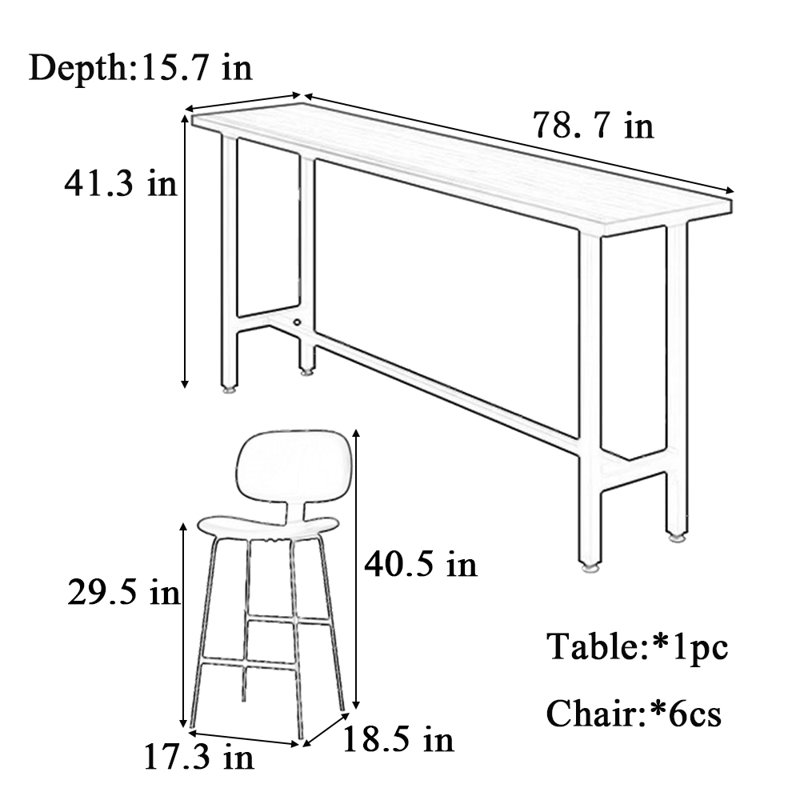 Tables et chaises de bar simples en bois massif, H 41,3 po x l 15,7 po x P 78,7 po