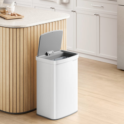 13.2 Gallon Steel Motion Sensor Odor Resistant Trash Can with 15 trash bags, White