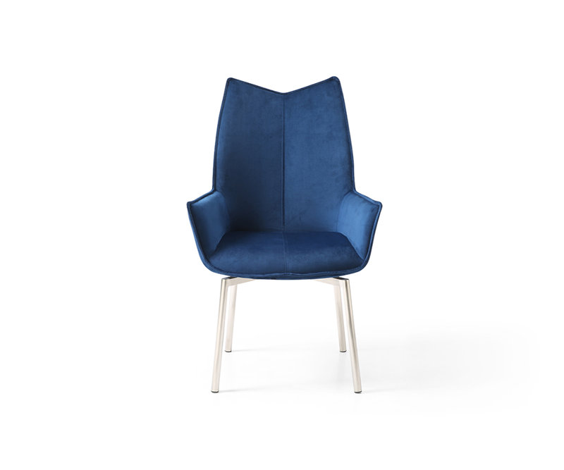 Chaise pivotante bleue marine avec pieds en acier inoxydable