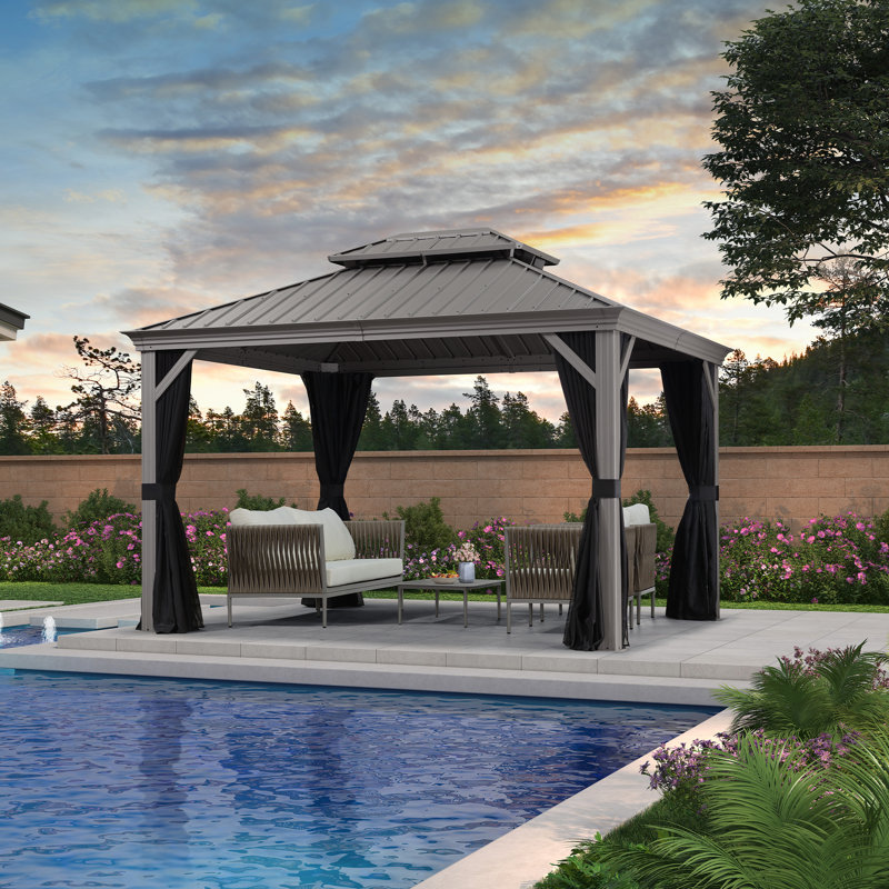 PURPLE LEAF 10' X 12' Patio Hardtop Gazebo Aluminum Outdoor Gazebo with Double Galvanized Steel Roof for Deck Backyard All Weather Outdoor Pavilion Curtain and Netting Included, Light Grey