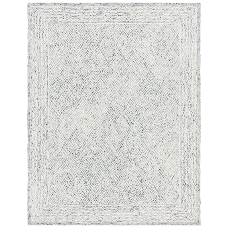 Tapis bleu / ivoire en laine touffeté à la main Arlington, Rectangle 8 pi x 10 pi