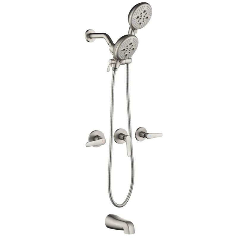 3 Handle Tub Shower Faucet Set Shower System with Tub Spout Kit, Brushed Gold