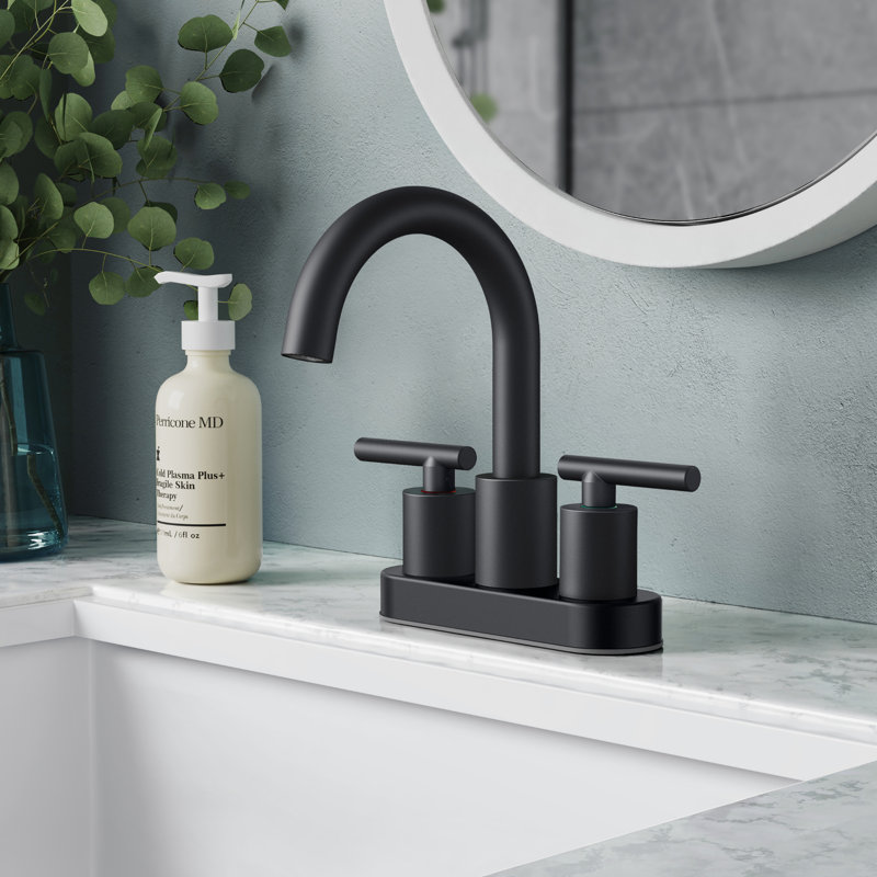 Celestine Centerset Bathroom Faucet with Drain Assembly, 2-handle Bathroom Sink Faucet, Matte Black