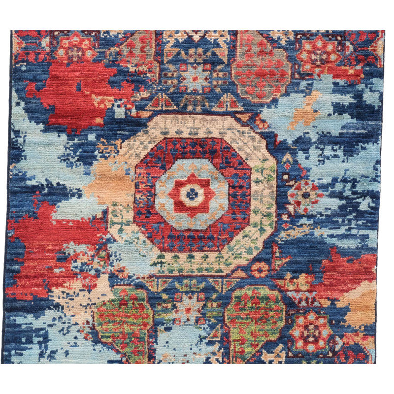High-Quality Hand-Knotted Navy And Red Area Rug