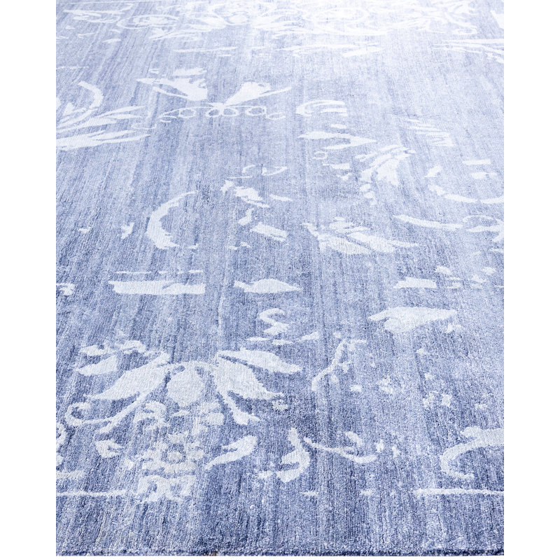 Tapis moderne noué à la main de conception unique - bleu, 9 pi 2 po x 12 pi 3 po Modern