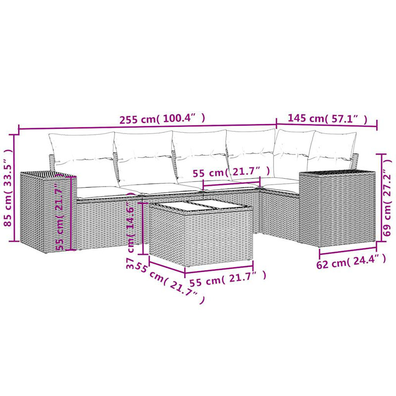 Grand canapé modulaire en rotin PE Vidaxl, Beige