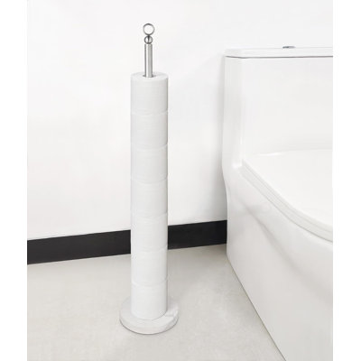 Porte-papier hygiénique sur pied lourd avec tige en acier inoxydable, capacité de 7 rouleaux, finition nickel brossé, conception peu encombrante pour la salle de bain