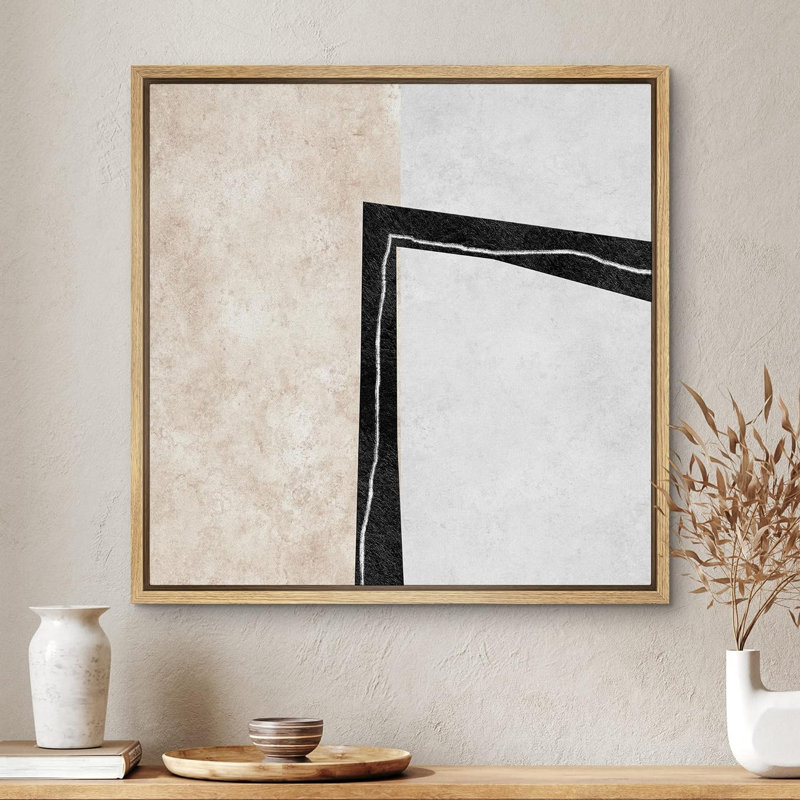 Art mural minimaliste contemporain noir, lignes abstraites et modernes, encadré sur toile, Naturel