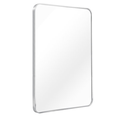 24X36 Inch Rectangular Bathroom Wall Mirror In Silver - Rust Aluminum Frame, Hd Glass, Easy To Hang Inches For 4Mm Reinforced Hooks Hanging
