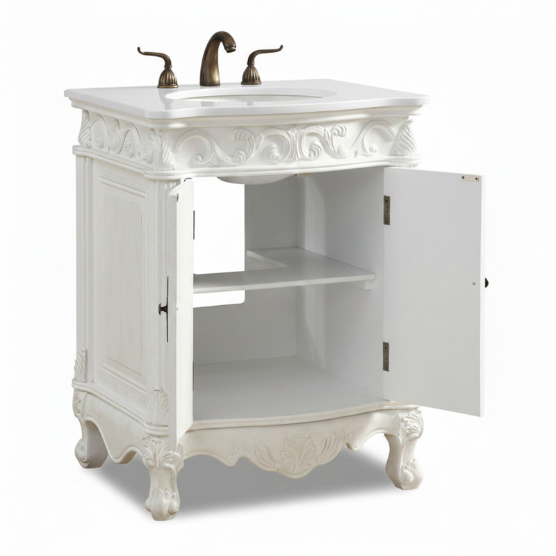 Meuble-lavabo de salle de bain blanc antique 27 po 27 po Hayman, blanc