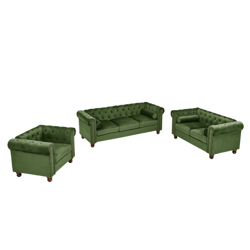 Ensemble de salon 3 pièces Berneta, Velours vert