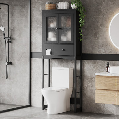 Over-The-Toilet Storage Rack, Vintage Bathroom Organizer | MDF Shelves & Steel Frame, Space-Saving Toilet Shelf for Small Bathrooms, Bathroom Cabinet for Towels & Toiletries