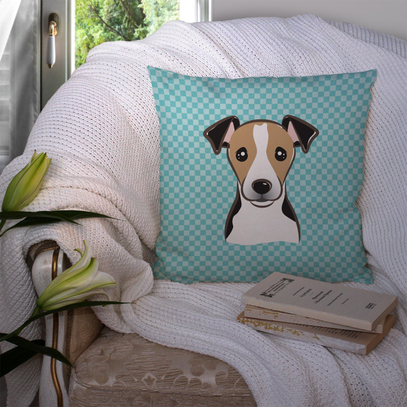 Coussin décoratif d’intérieur/d’extérieur à damier jack terrier, H 18 po x l 18 po x P 5,5 po, Bleu