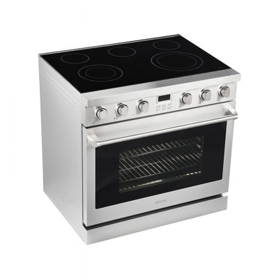 36 in Electric Range Oven, 6.0 Cu. Ft. Capacity Compact Freestanding Oven, Stainless Steel Kitchen Stove, with 5 Burners, Digital Screen Button Control, Easy Reach Racks for RV(No Power Cord)