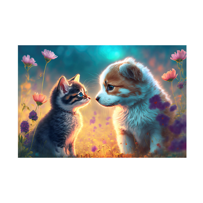 Animaux, chats et chiens 5 sur toile, H 12 po x l 19 po x P 2 po
