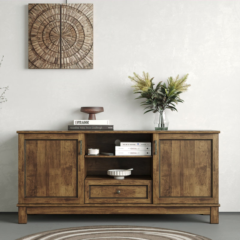 Buffet de style rustique en bois massif avec meuble télé et rangement, Noyer
