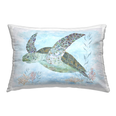 Mosaic Tortoise Underwater Decorative Printed Throw Pillow Design by Jennifer Peck