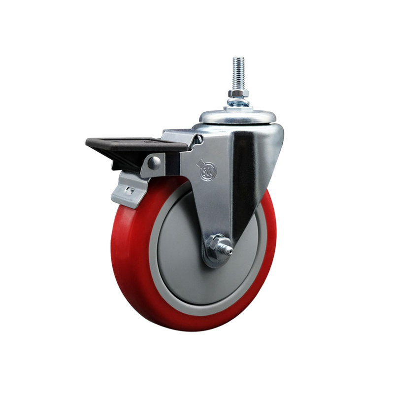 Poly Wheel Swivel 3/4 Inch Threaded Stem Caster Set with Brake