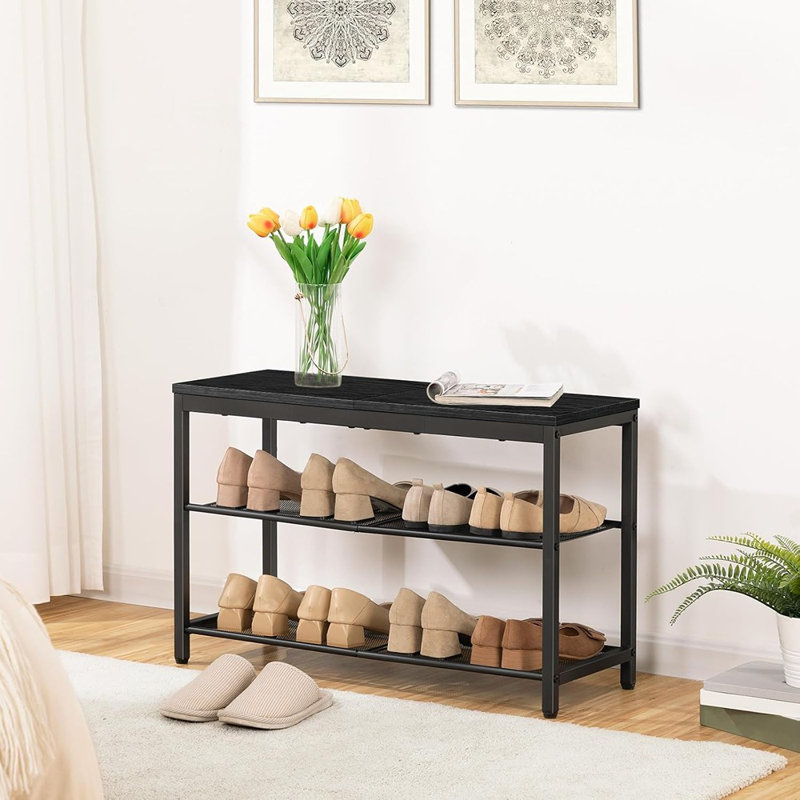 Shoe Bench, 3-tier Shoe Rack, Industrial Shoe Organizer Storage Bench, 29.5 Inches Entry Bench With Mesh Shelves, For Entryway, Living Room, Hallway, Easy Assembly, Black