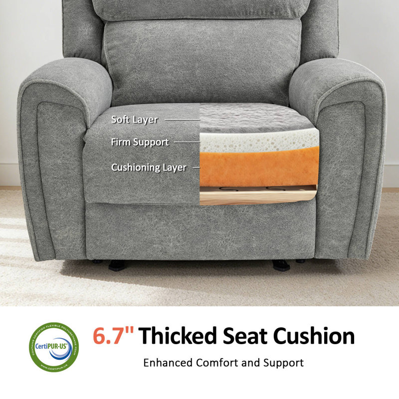 Fauteuil inclinable électrique de 26,4 po de largeur avec ports de charge USB et de type C, tissu, Gris clair