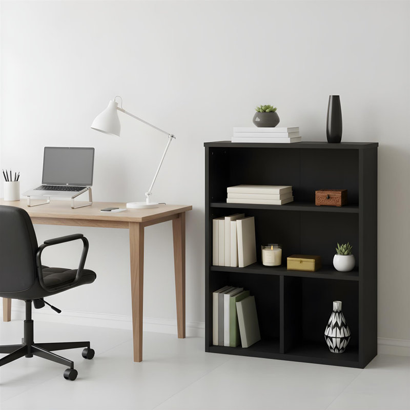 Pasir 3-Tier Display Bookcase Black Oak Open Shelf Living Room Storage Modern, Black Oak