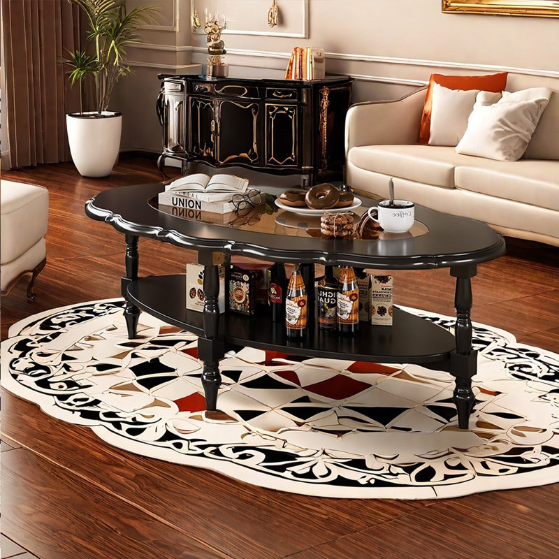 Retro solid wood light luxury coffee table, Black/Brown, Black