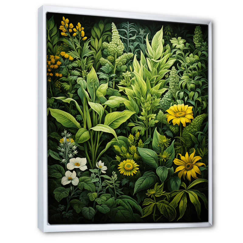 Cenaida Herbs Collage Harmony, reproduction d'art sur toile, Cadre flottant blanc, H 32 po x l 24 po x P 1 po