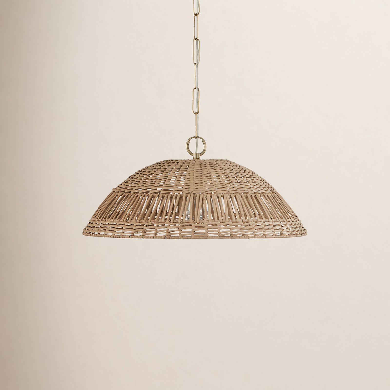 Elfie Single Light Rattan Dimmable Pendant, Brass