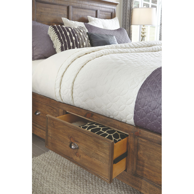 Sarenac Queen Panel Storage Bed With 2 Nightstands, Queen, Brown, 3 Pcs: Bed, 2 Nightstands