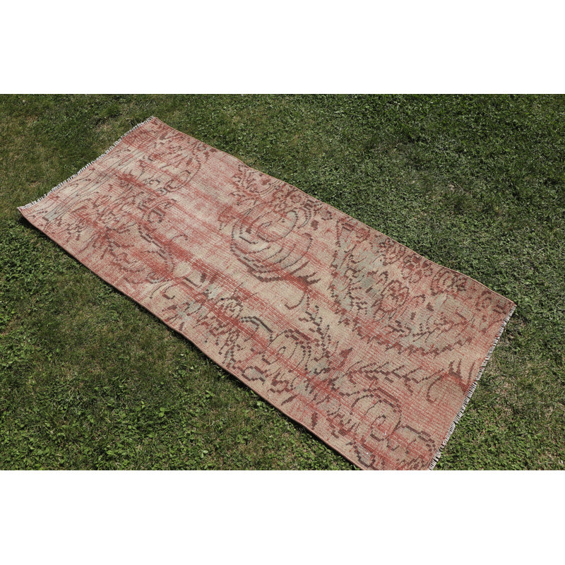 Handwoven Turkish Vintage Rug in Muted Oushak Design with Rich Brown Tones for Entry Spaces