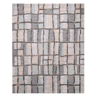 Rug & Kilim’S Scandinavian Geometric Gray And Blue Wool Rug