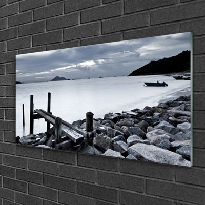 Sea Beach Stones Landscape - Unframed Photograph on Glass